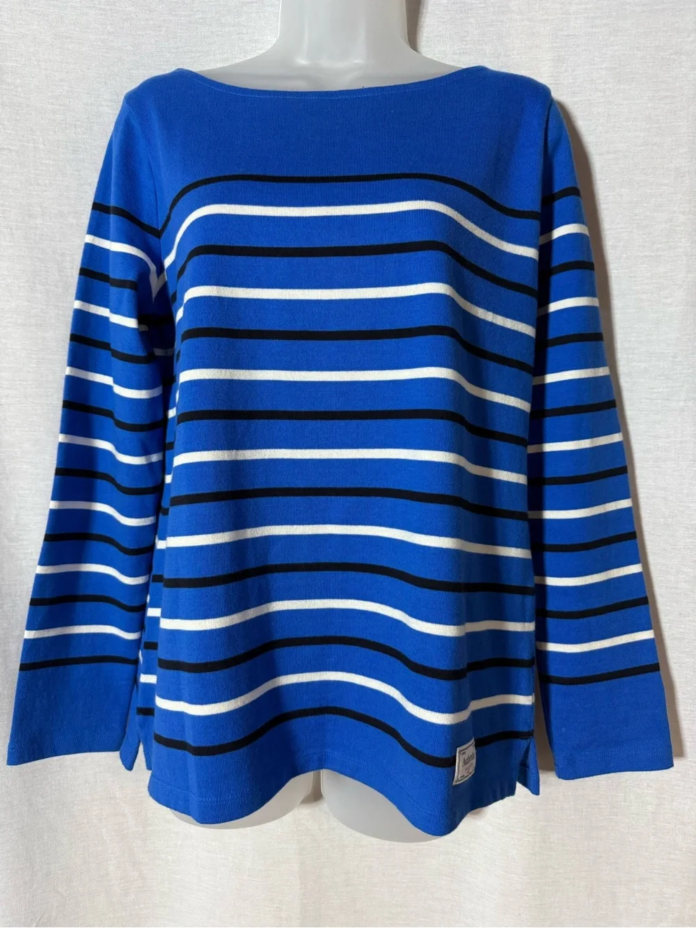 Talbots Royal Blue Striped Boatneck light Sweater Size Small